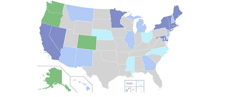 Carte de la légalisation de la marijuana aux Etats-Unis