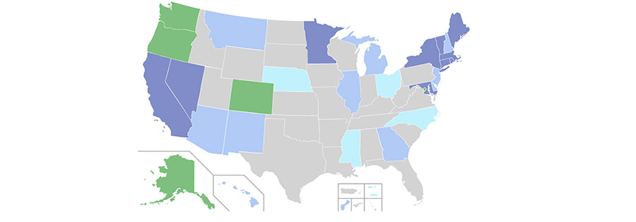 Carte de la légalisation de la marijuana aux Etats-Unis