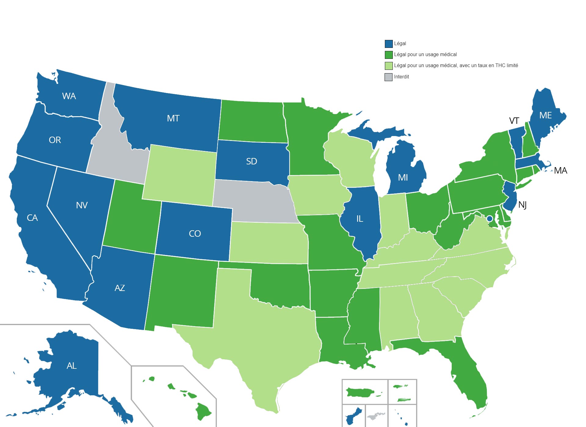 Mappa della cannabis legale negli USA