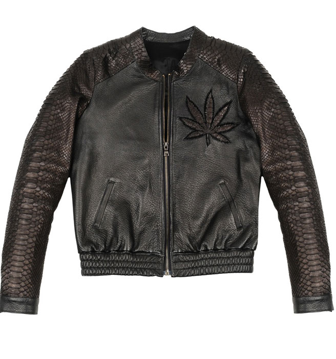 Veste en cuir à motif cannabis