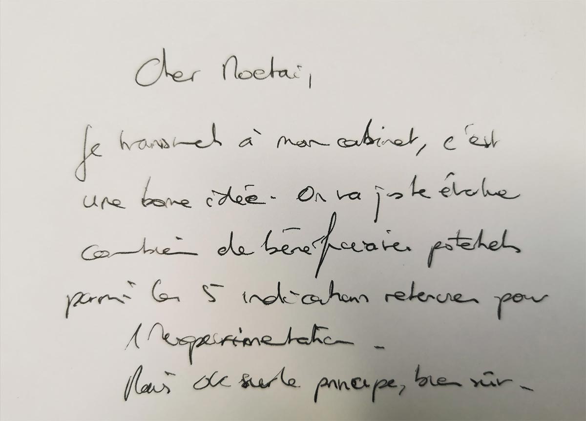 Note manuscrite d'Olivier Véran