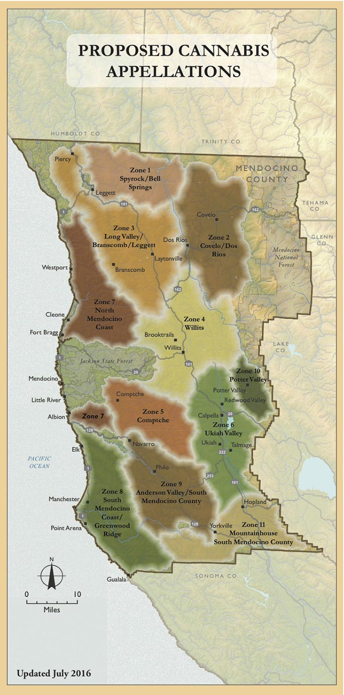 Carte des appellations d'origine du cannabis californien