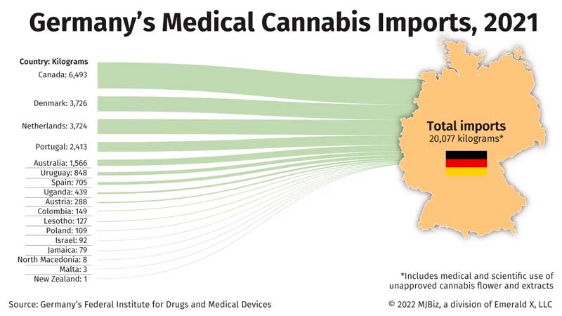 Origine delle importazioni di cannabis medica in Germania