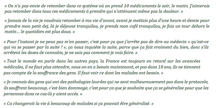 Verbatims de patients inclus dans l'expérimentation